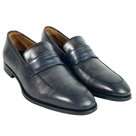 Bruno Magli Other - Bruno Magli Fanetta Black & Grey Antiqued Leather Penny Loafer sz 9.5 Medium
